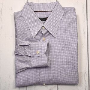 Corneliani Men's Medium Button Down Dress Shirt Gingham Check Cotton Lilac Italy